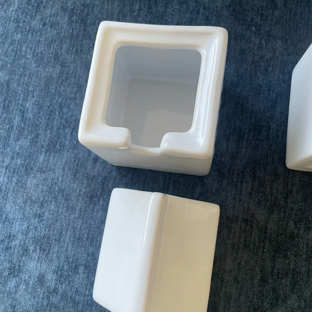 Pier 1 ceramic sugar and creamer milk carton set white